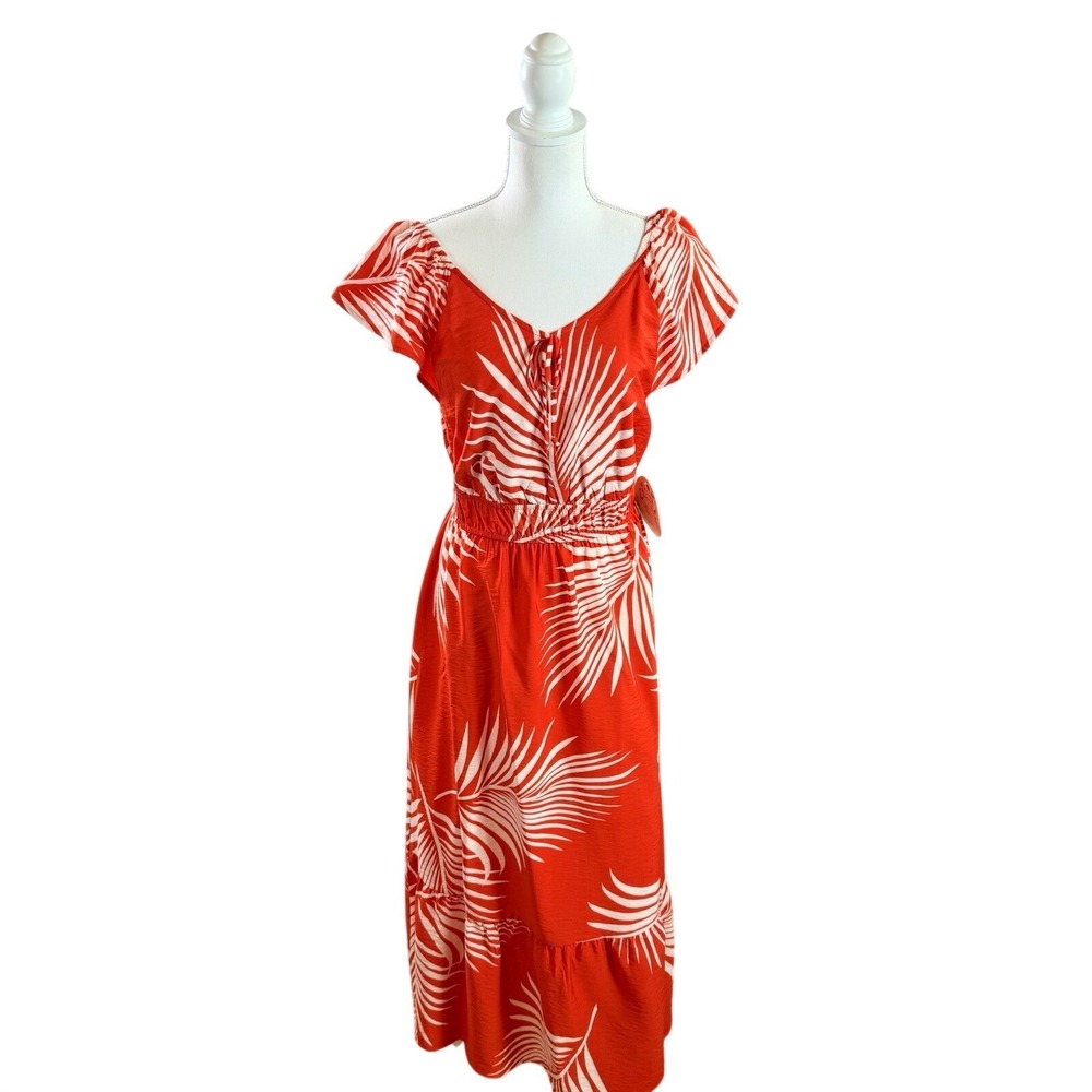 Naif Women's Orange & White Palm Print Flutter Sleeve Maxi Dress Size M NWT